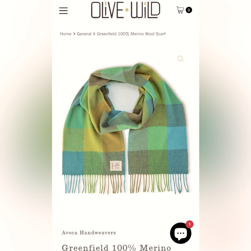 NWT 100% Merino Wool Olive + Wild Scarf